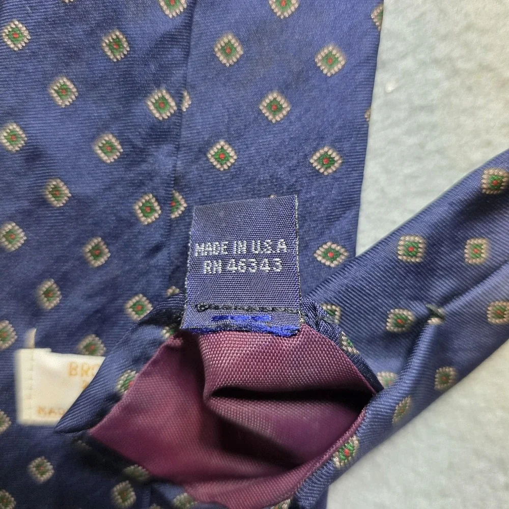 Brooks Brothers Brooksgate Narrow Tie Blue Silk Geometric Vintage‎ Made in USA